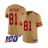 youth San Francisco 49ers #81 Jordan Matthews Limited Gold Inverted Legend 100th Season Football Jersey