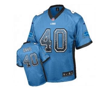 Men's Nike Detroit Lions #40 Jarrad Davis Elite Light Blue Drift Fashion NFL Jersey