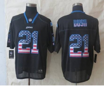 nike nfl jerseys detroit lions #21 bush black[Elite USA flag fashion]