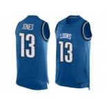 Men Nike Detroit Lions #13 T.J. Jones Limited Blue Player Name & Number Tank Top NFL Jersey