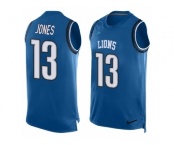 Men Nike Detroit Lions #13 T.J. Jones Limited Blue Player Name & Number Tank Top NFL Jersey