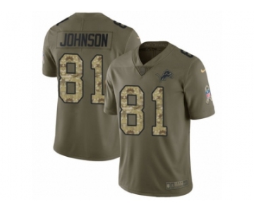 Men Nike Detroit Lions #81 Calvin Johnson Limited Olive Camo Salute to Service NFL Jersey