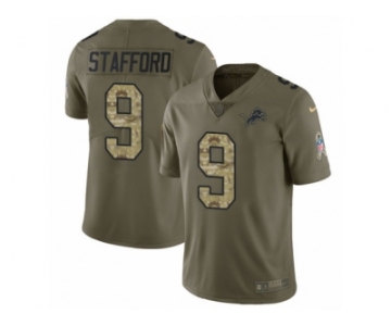 Men Nike Detroit Lions #9 Matthew Stafford Limited Olive Camo Salute to Service NFL Jersey