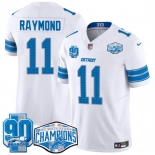 Men's Detroit Lions #11 Kalif Raymond White 2024 NFC North Champions 90th Anniversary Patch F.U.S.E. Vapor Limited Stitched Jersey