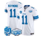 Men's Detroit Lions #11 Kalif Raymond White 2024 NFC North Champions 90th Anniversary Patch F.U.S.E. Vapor Limited Stitched Jersey