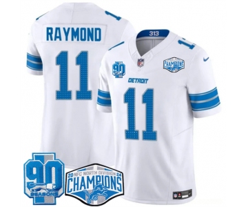 Men's Detroit Lions #11 Kalif Raymond White 2024 NFC North Champions 90th Anniversary Patch F.U.S.E. Vapor Limited Stitched Jersey