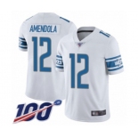 Men's Detroit Lions #12 Danny Amendola White Vapor Untouchable Limited Player 100th Season Football Jersey