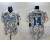 Men's Detroit Lions #14 Amon-Ra St. Brown 2024 Arctic Camo Salute To Service Stitched Baseball Jersey