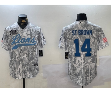 Men's Detroit Lions #14 Amon-Ra St. Brown 2024 Arctic Camo Salute To Service Stitched Baseball Jersey