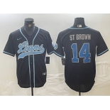 Men's Detroit Lions #14 Amon-Ra St. Brown Black Cool Base Stitched Baseball Jersey