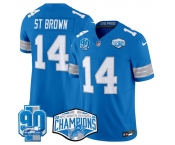 Men's Detroit Lions #14 Amon-Ra St. Brown Blue 2024 NFC North Champions 90th Anniversary Patch F.U.S.E. Vapor Limited Stitched Jersey