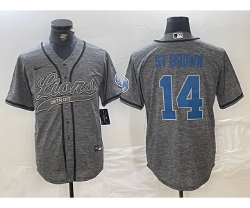 Men's Detroit Lions #14 Amon-Ra St. Brown Gray Cool Base Stitched Baseball Jersey