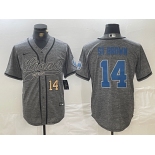 Men's Detroit Lions #14 Amon-Ra St. Brown Number Gray Cool Base Stitched Baseball Jersey