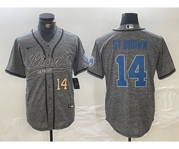 Men's Detroit Lions #14 Amon-Ra St. Brown Number Gray Cool Base Stitched Baseball Jersey