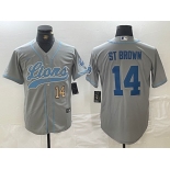 Men's Detroit Lions #14 Amon-Ra St. Brown Number Gray Cool Base Stitched Baseball Jerseys