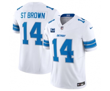 Men's Detroit Lions #14 Amon-Ra St. Brown White 2024 F.U.S.E. With 2-Star C Patch Vapor Limited Stitched Jersey