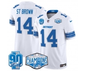 Men's Detroit Lions #14 Amon-Ra St. Brown White 2024 NFC North Champions 90th Anniversary Patch F.U.S.E. Vapor Limited Stitched Jersey