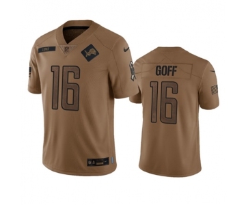 Men's Detroit Lions #16 Jared Goff 2023 Brown Salute To Service Limited Football Stitched Jersey