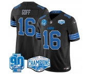 Men's Detroit Lions #16 Jared Goff Black 2024 NFC North Champions 90th Anniversary Patch F.U.S.E. Vapor Limited Stitched Jersey