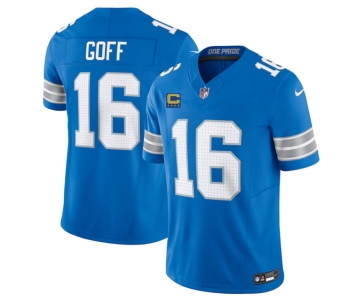 Men's Detroit Lions #16 Jared Goff Blue 2024 F.U.S.E. With 4-Star C Patch Vapor Limited Stitched Jersey