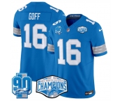 Men's Detroit Lions #16 Jared Goff Blue 2024 NFC North Champions 90th Anniversary Patch F.U.S.E. Vapor Limited Stitched Jersey