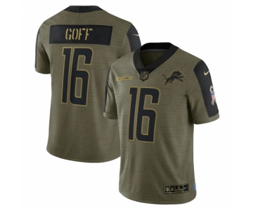 Men's Detroit Lions #16 Jared Goff Nike Olive 2021 Salute To Service Limited Player Jersey