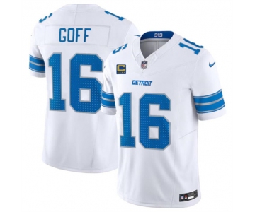 Men's Detroit Lions #16 Jared Goff White 2024 F.U.S.E. With 4-Star C Patch Vapor Limited Stitched Jersey