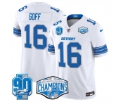 Men's Detroit Lions #16 Jared Goff White 2024 NFC North Champions 90th Anniversary Patch F.U.S.E. Vapor Limited Stitched Jersey