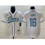 Men's Detroit Lions #16 Jared Goff White Cool Base Stitched Baseball Jersey