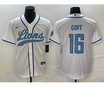 Men's Detroit Lions #16 Jared Goff White Cool Base Stitched Baseball Jersey