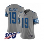 Men's Detroit Lions #19 Kenny Golladay Limited Gray Inverted Legend 100th Season Football Jersey