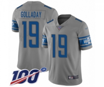 Men's Detroit Lions #19 Kenny Golladay Limited Gray Inverted Legend 100th Season Football Jersey