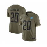 Men's Detroit Lions #20 Barry Sanders 2022 Olive Salute To Service Limited Stitched Jersey