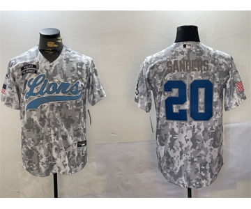 Men's Detroit Lions #20 Barry Sanders 2024 Arctic Camo Salute To Service Stitched Baseball Jersey