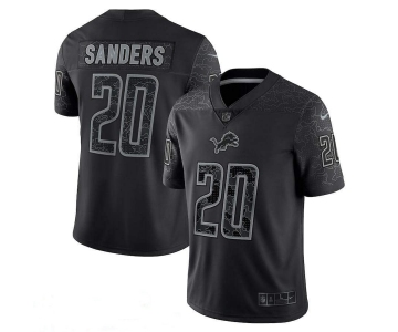 Men's Detroit Lions #20 Barry Sanders Black Reflective Limited Stitched Football Jersey