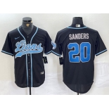 Men's Detroit Lions #20 Barry Sanders Black With Patch Cool Base Stitched Baseball Jersey