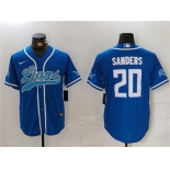 Men's Detroit Lions #20 Barry Sanders Blue Cool Base Stitched Baseball Jersey