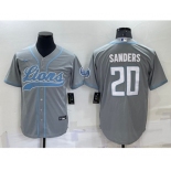 Men's Detroit Lions #20 Barry Sanders Gray Cool Base Stitched Baseball Jersey