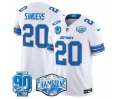 Men's Detroit Lions #20 Barry Sanders White 2024 NFC North Champions 90th Anniversary Patch F.U.S.E. Vapor Limited Stitched Jersey