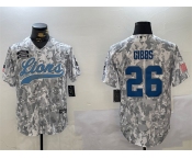 Men's Detroit Lions #26 Jahmyr Gibbs 2024 Arctic Camo Salute To Service Stitched Baseball Jersey