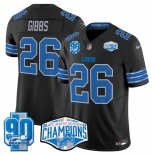 Men's Detroit Lions #26 Jahmyr Gibbs Black 2024 NFC North Champions 90th Anniversary Patch F.U.S.E. Vapor Limited Stitched Jersey