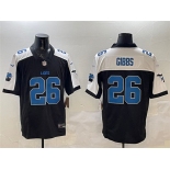 Men's Detroit Lions #26 Jahmyr Gibbs Black White F.U.S.E. 2024 Michigan Patch Vapor Limited Football Stitched Jersey