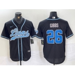 Men's Detroit Lions #26 Jahmyr Gibbs Black With Patch Cool Base Stitched Baseball Jersey