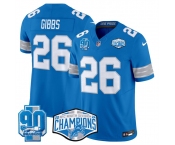 Men's Detroit Lions #26 Jahmyr Gibbs Blue 2024 NFC North Champions 90th Anniversary Patch F.U.S.E. Vapor Limited Stitched Jersey