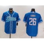 Men's Detroit Lions #26 Jahmyr Gibbs Blue Cool Base Stitched Baseball Jersey