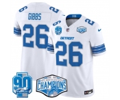 Men's Detroit Lions #26 Jahmyr Gibbs White 2024 NFC North Champions 90th Anniversary Patch F.U.S.E. Vapor Limited Stitched Jersey