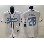 Men's Detroit Lions #26 Jahmyr Gibbs White Cool Base Stitched Baseball Jersey