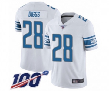 Men's Detroit Lions #28 Quandre Diggs White Vapor Untouchable Limited Player 100th Season Football Jersey