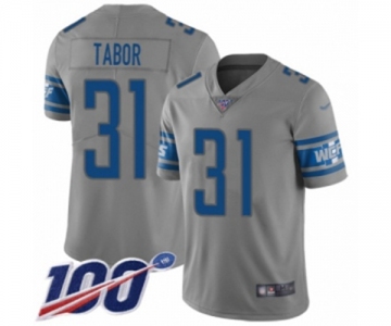 Men's Detroit Lions #31 Teez Tabor Limited Gray Inverted Legend 100th Season Football Jersey