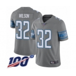 Men's Detroit Lions #32 Tavon Wilson Limited Steel Rush Vapor Untouchable 100th Season Football Jersey